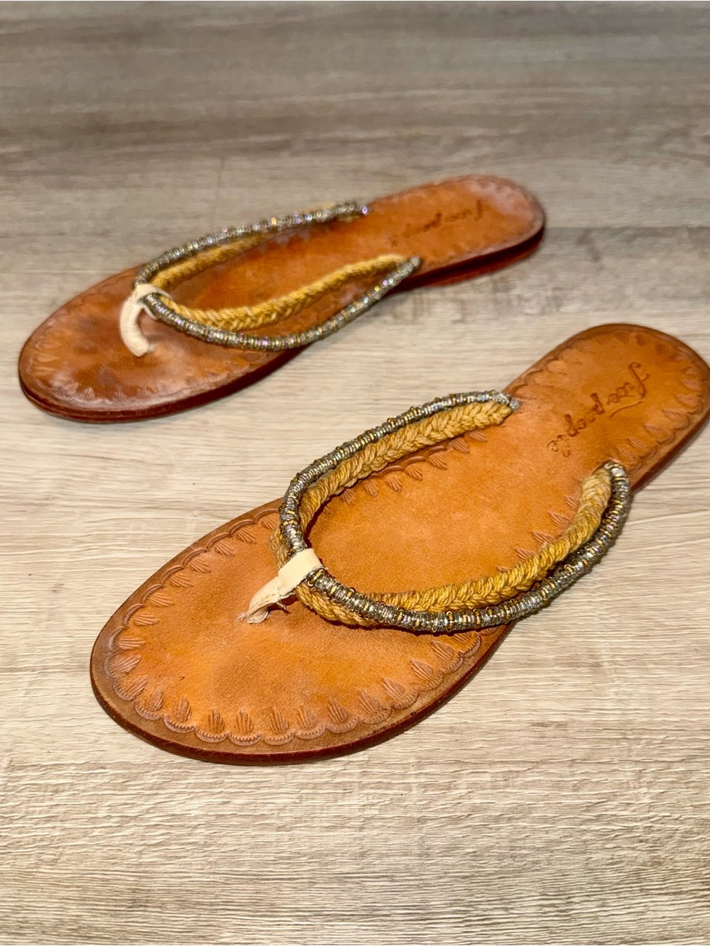 Free People Menorca Braided Leather Thong Sandal Embellished Boho Hippie
